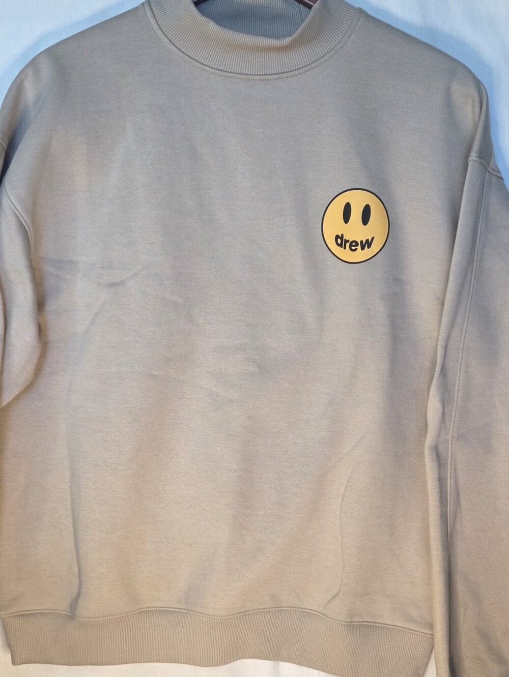 Drew House Mock Neck Tan Sweatshirt Smiley Face Men's Sz S Streetwear Minimalist